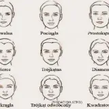Ilustracja pokazuje różne kształty twarzy: owalny, pociągły, prostokątny, serce, trójkątny, diament, okrągły, trójkąt odwrócony i kwadratowy. Jaki mam kształt twarzy?