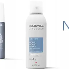 Porównanie starej i nowej wersji sprayu unoszącego włosy u nasady Goldwell. Nowy produkt w białym opakowaniu, poprzednik w szarym.