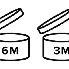 Ikony symbolizujące okres trwałości produktu po otwarciu: 12M, 9M, 6M, 3M, 24M, 36M. Sprawdź exp na opakowaniu.