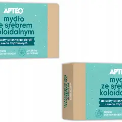 Dwa opakowania mydła ze srebrem koloidalnym APTEO. Idealne do skóry skłonnej do alergii i zmian trądzikowych, działa oczyszczająco.