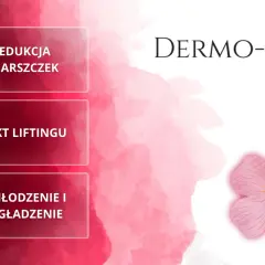 Dermo-Pro krem z Rossmann: redukcja zmarszczek, efekt liftingu, odmłodzenie i wygładzenie. Różowy kwiat symbolizuje piękno.