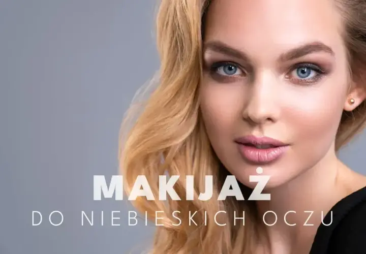 Delikatny makijaż oczu niebieskich podkreślający ich głębię. Blondynka z subtelnym smoky eye i różowymi ustami.