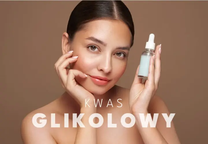 Kobieta z buteleczką serum, tekst "KWAS GLIKOLOWY". Bezpieczny dla kobiet w ciąży?