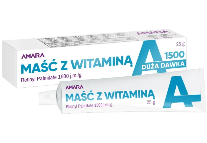 Maść z witaminą A AMARA, 25g. Duża dawka Retinyl Palmitate 1500 j.m./g dla Twojej skóry.