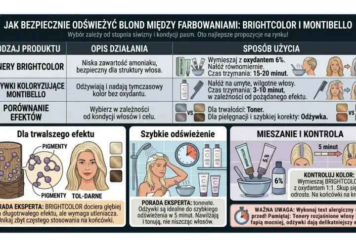 Tonery Brightcolor są bezpieczne dla struktury włosów, nie niszczą ich. Odżywki Montibello odświeżają kolor.