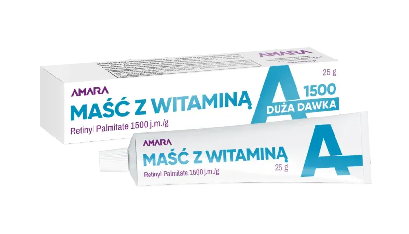 Maść z witaminą A AMARA, 25g. Duża dawka Retinyl Palmitate 1500 j.m./g dla Twojej skóry.