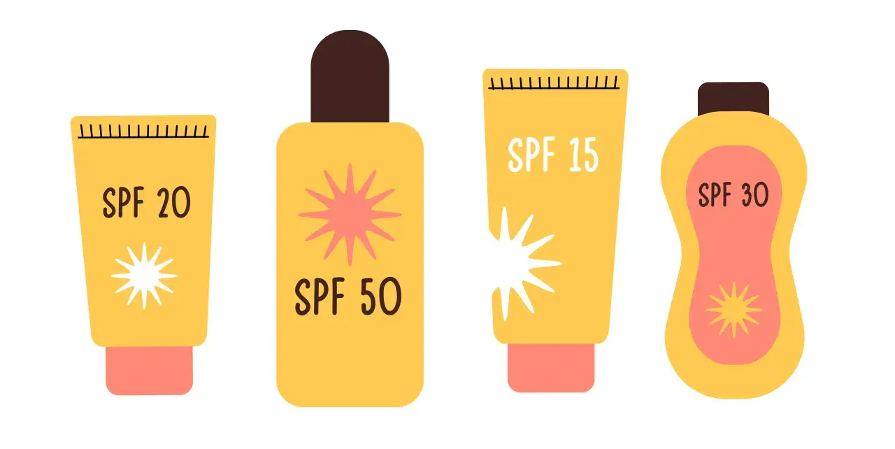 Cztery opakowania kremów z filtrem: SPF 20, SPF 50, SPF 15 i SPF 30. Dowiedz się, spf co to znaczy dla Twojej skóry.