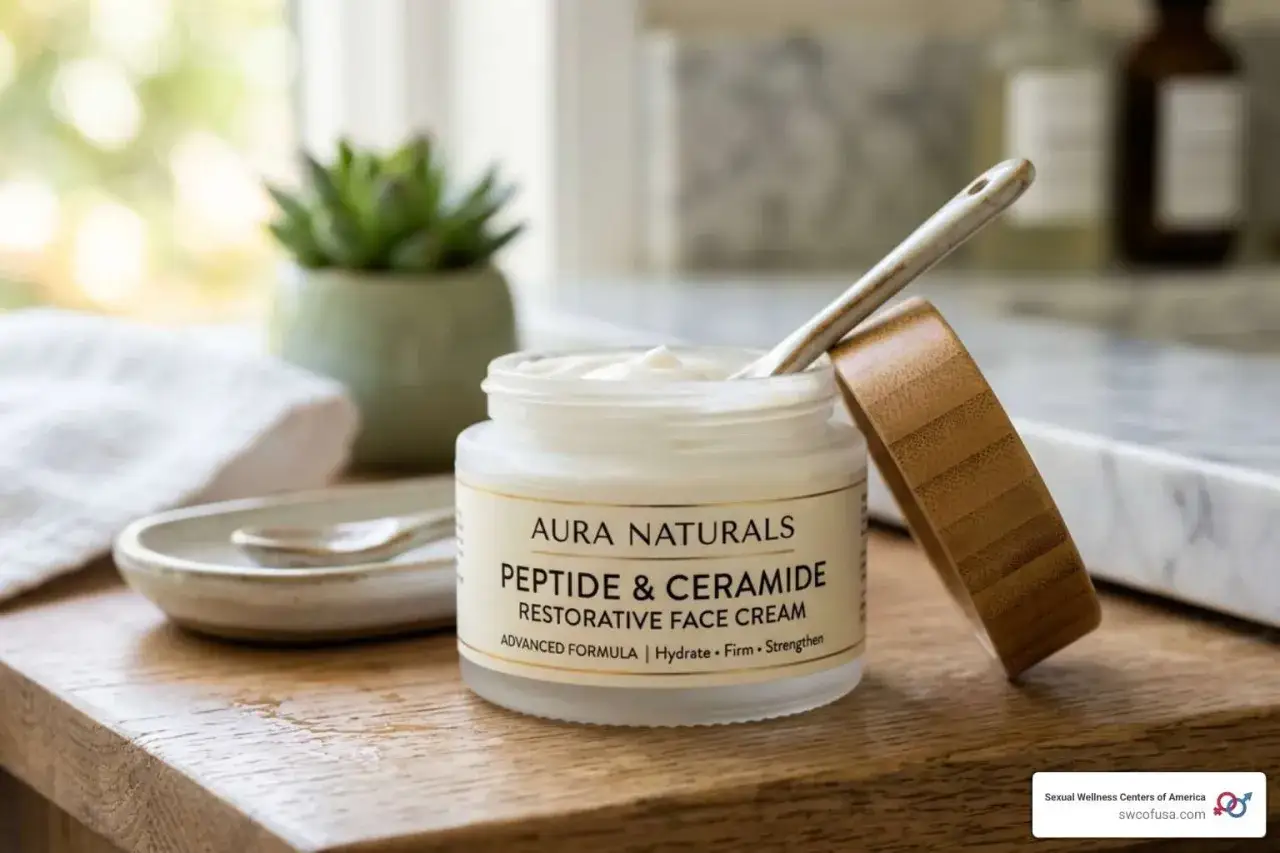 Krem z peptydami i ceramidami Aura Naturals, który nawilża, ujędrnia i wzmacnia skórę.