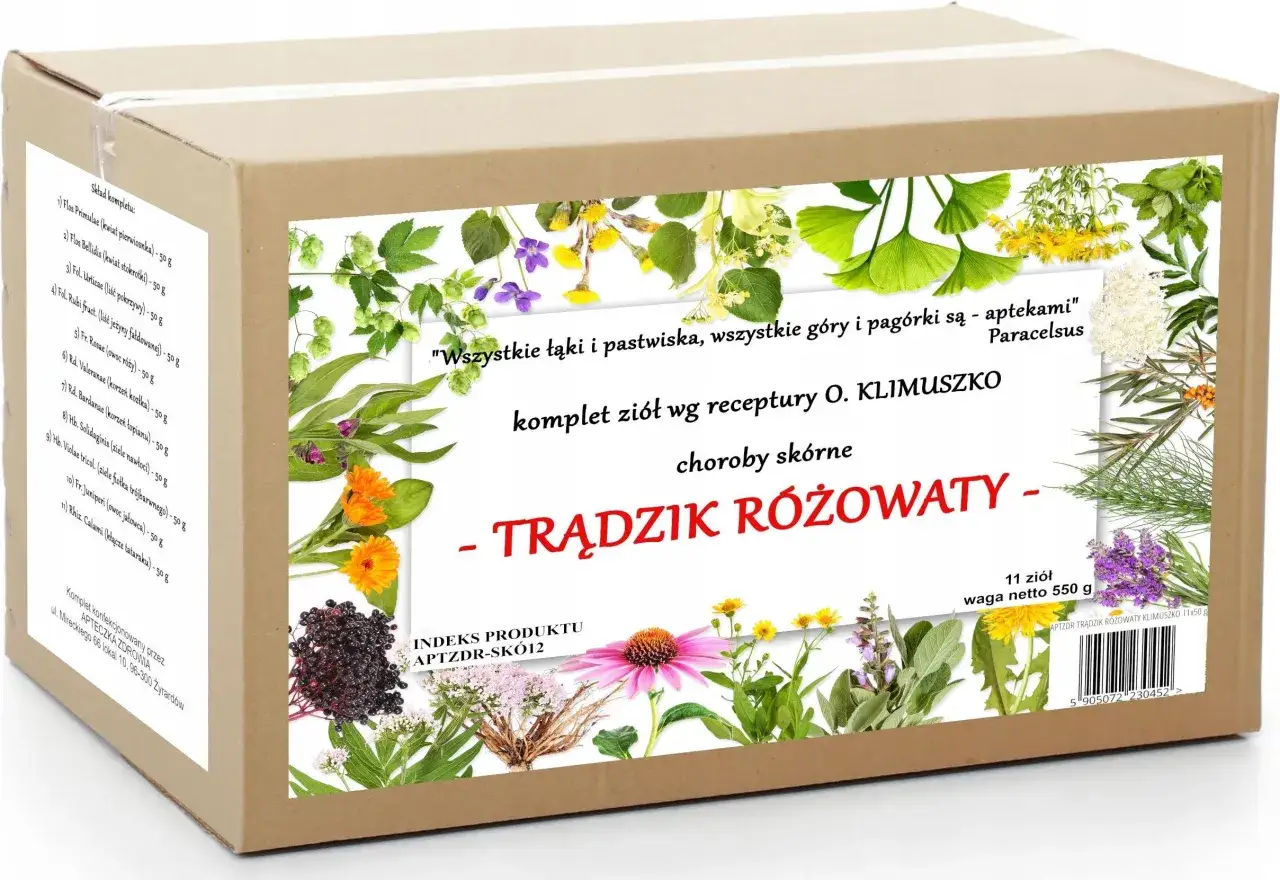 Zioła na trądzik różowaty - komplet 11 ziół wg receptury O. Klimuszko. Dzięki nim wyleczyłam trądzik różowaty.